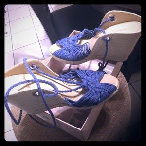 BCBG Generation Pike Blue Peep Toe Women’s Wedges.